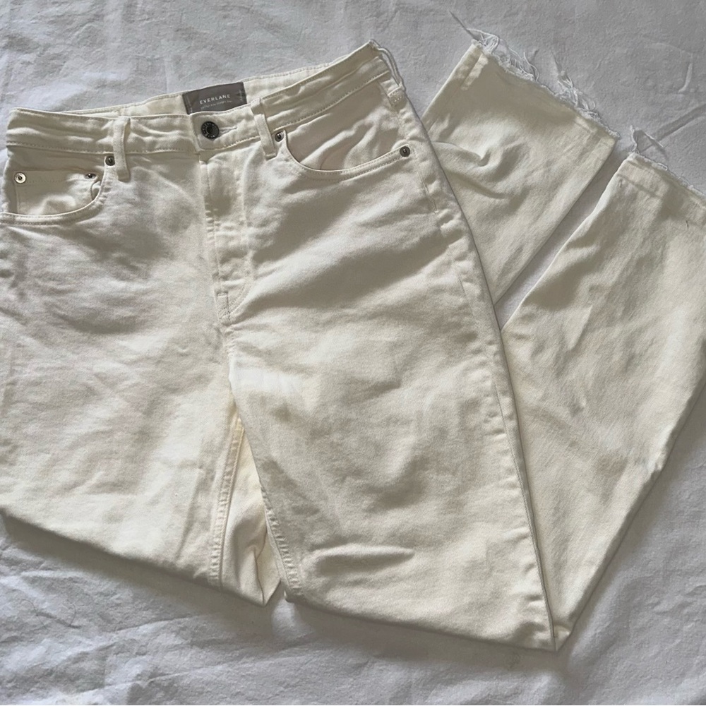 Everlane Cream/ White High Rise Straight Jeans